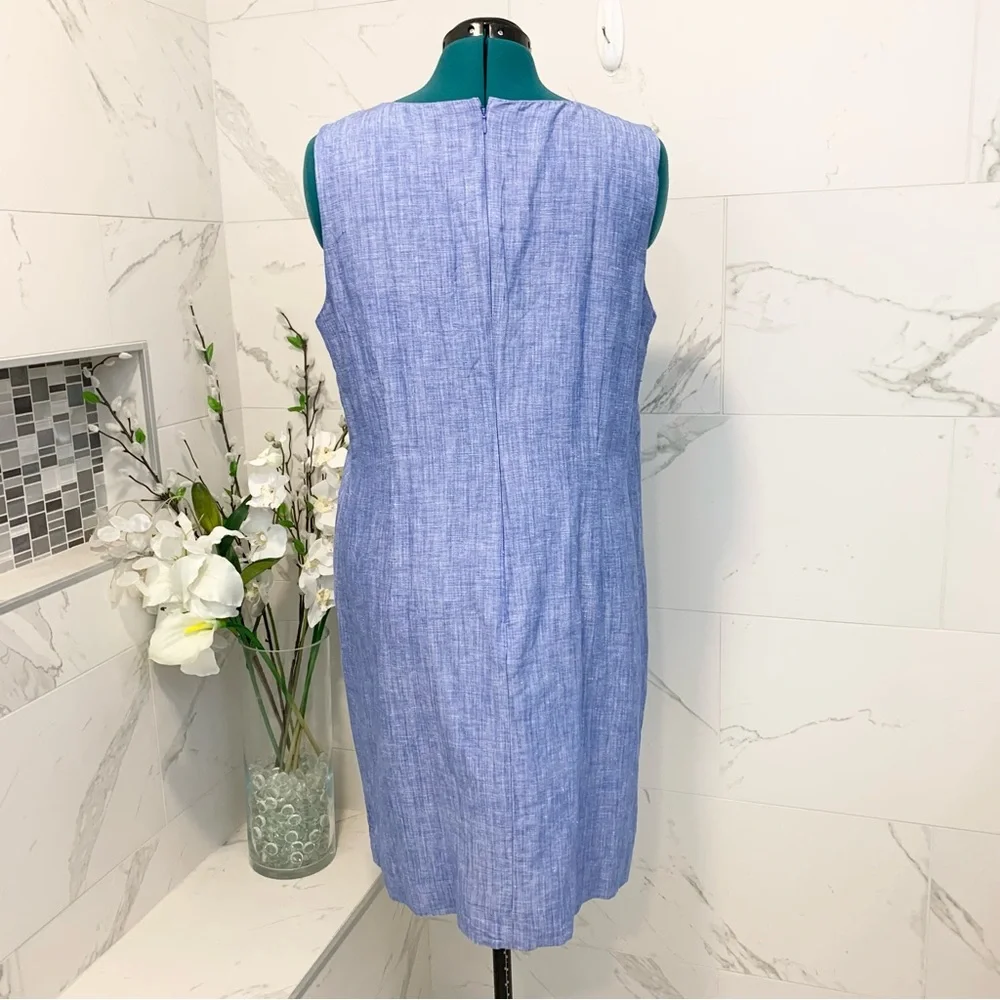 Talbots Dress Linen Blue Embroidered 16 - Picture 10 of 15